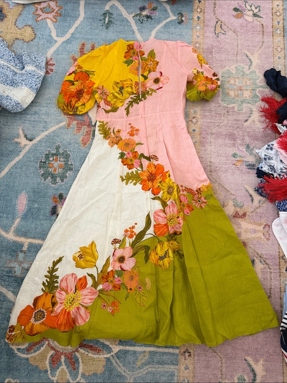 Alemais Floral Panel Dress in Pink, chartreuse & White 6 - Picture 2 of 2